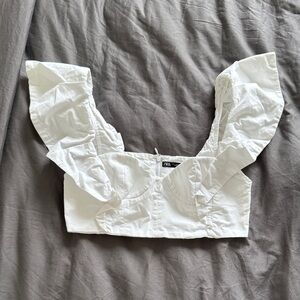 Zara White Ruffled Crop Top